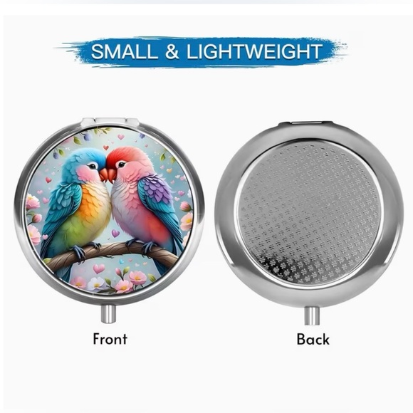 Love Bird Parrot Bird Round Pill Organizer 3-Compartment Compact Pill Case - Picture 4 of 11